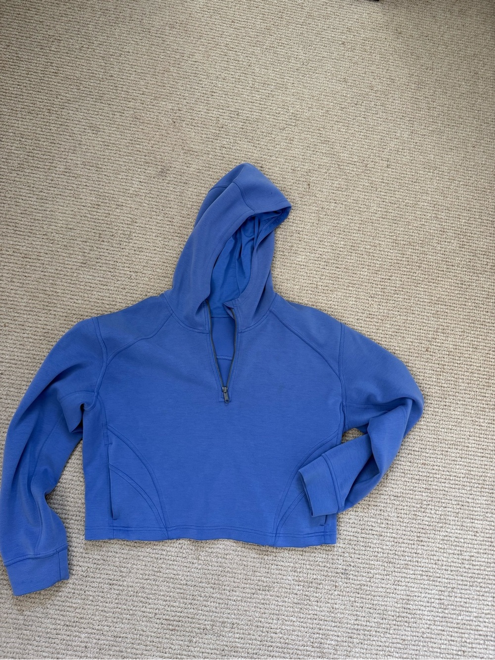 lululemon athletica cobalt blue cropped half-zip hoodie
